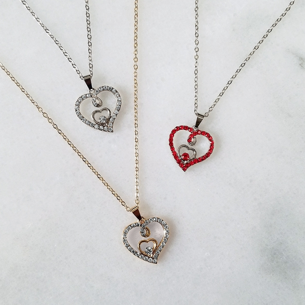 Silver/Red Double Heart Necklace